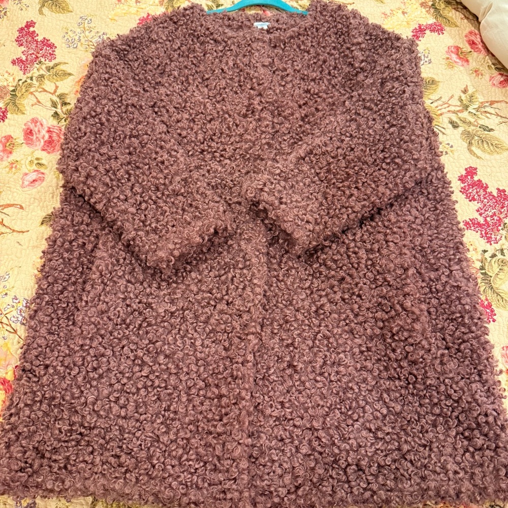 Sundance Catalog Unbound Boucle Beauty Coat Mauve Teddy Cozy Warm Faux Fur XL - Picture 3 of 13